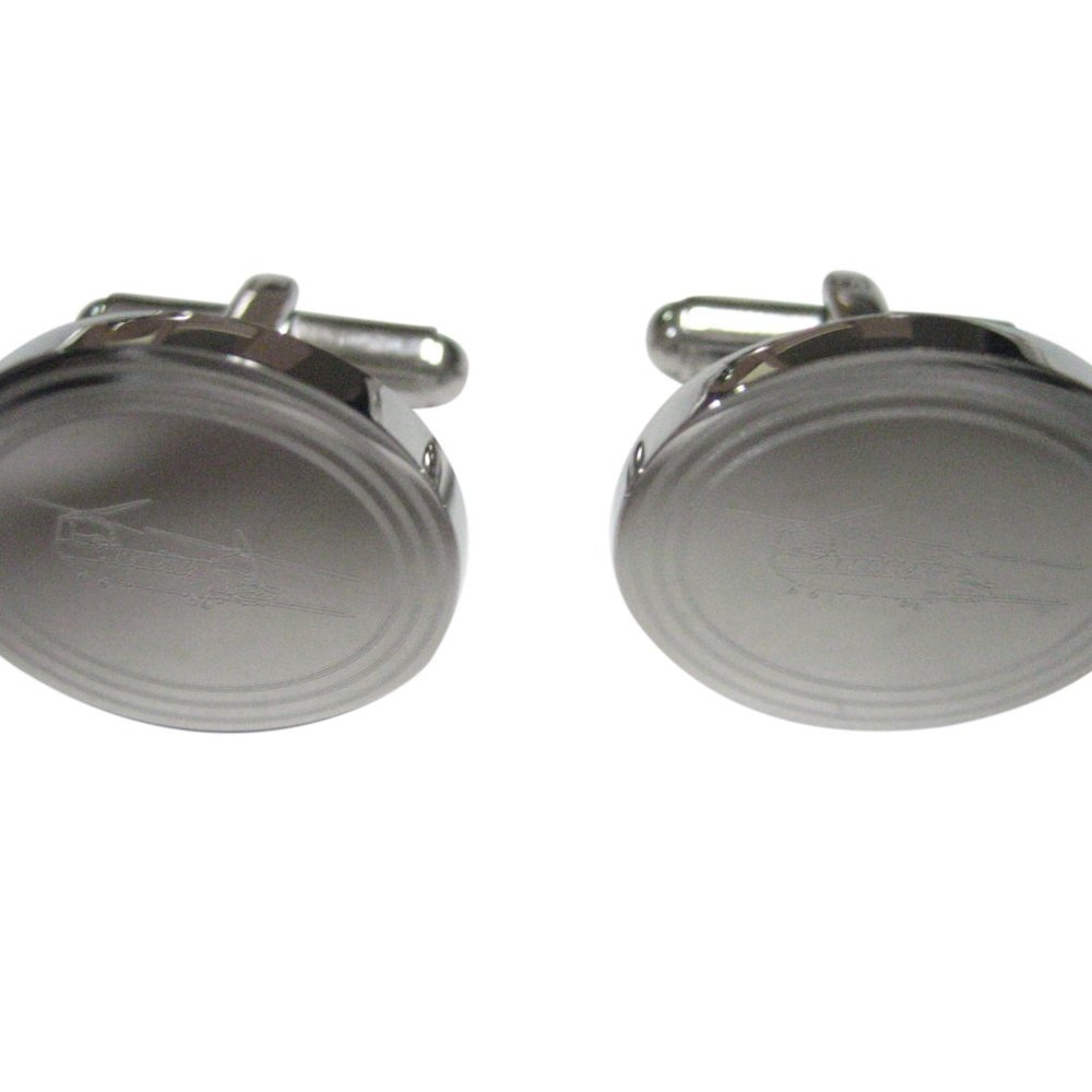 Etched Oval Chinook Helicopter Cufflinks